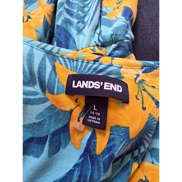 Lands End Womens Sleeveless Tropical Floral Maxi Dress L Blue & Yellow - Picture 5 of 7